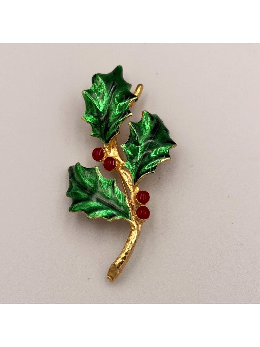 AAi Vintage Holly Leaf Brooch Pin Christmas Enamel Brooch 2313